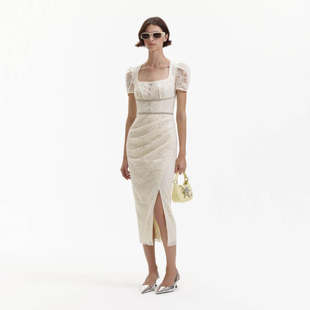 SELF PORTRAIT BLACK FRIDAY SALE Cream Lace Diamante Midi Dress