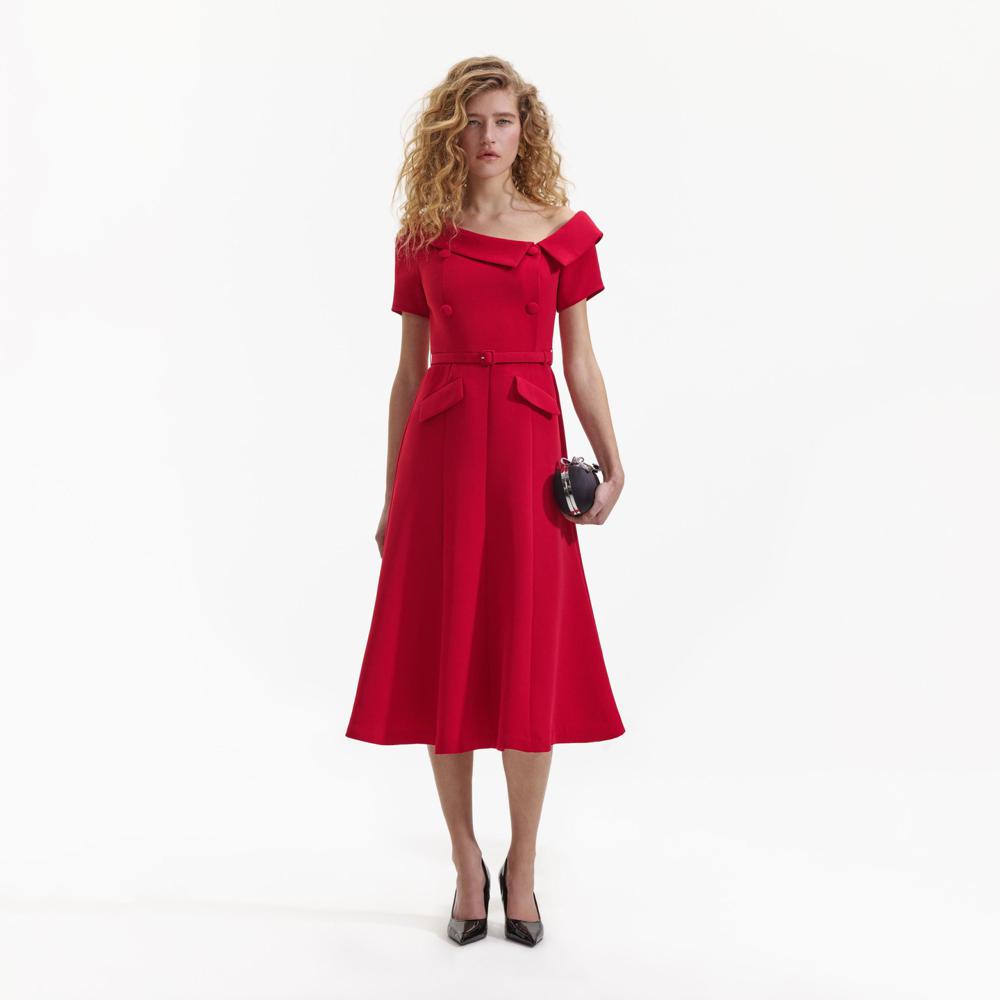 SELF PORTRAIT BLACK FRIDAY SALE Red Tailored Crepe Midi Dress