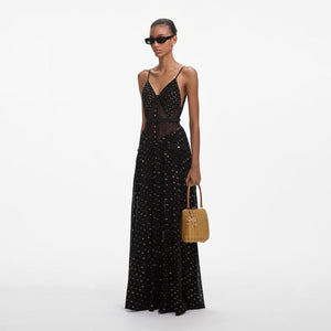 SP VIP PRICE Black And Gold Chiffon Maxi Dress