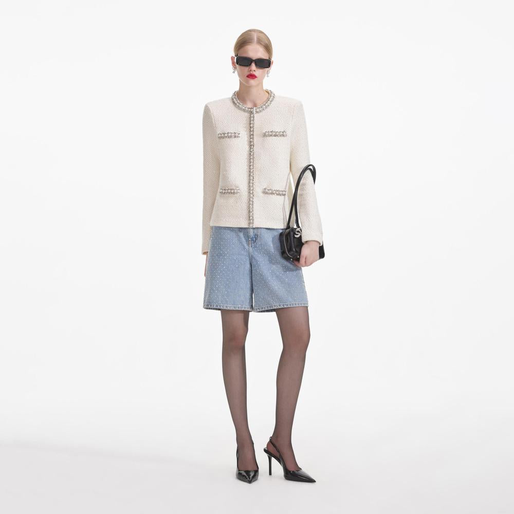 SP VIP PRICE Cream Textured Knit Embellished Cardigan