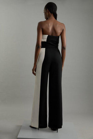 Karen Millen UK SALE Soft Tailored Colourblock Tailored Bandeau Jumpsuit - mono