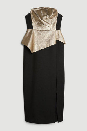 Karen Millen UK SALE Compact Stretch Jacquard Peplum Detail Midaxi Dress