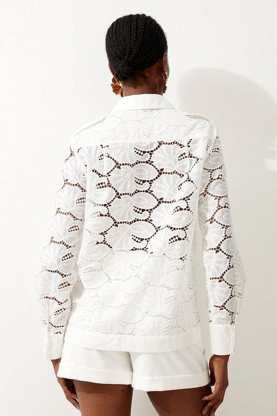 Karen Millen UK SALE Cotton Cutwork Woven Shirt