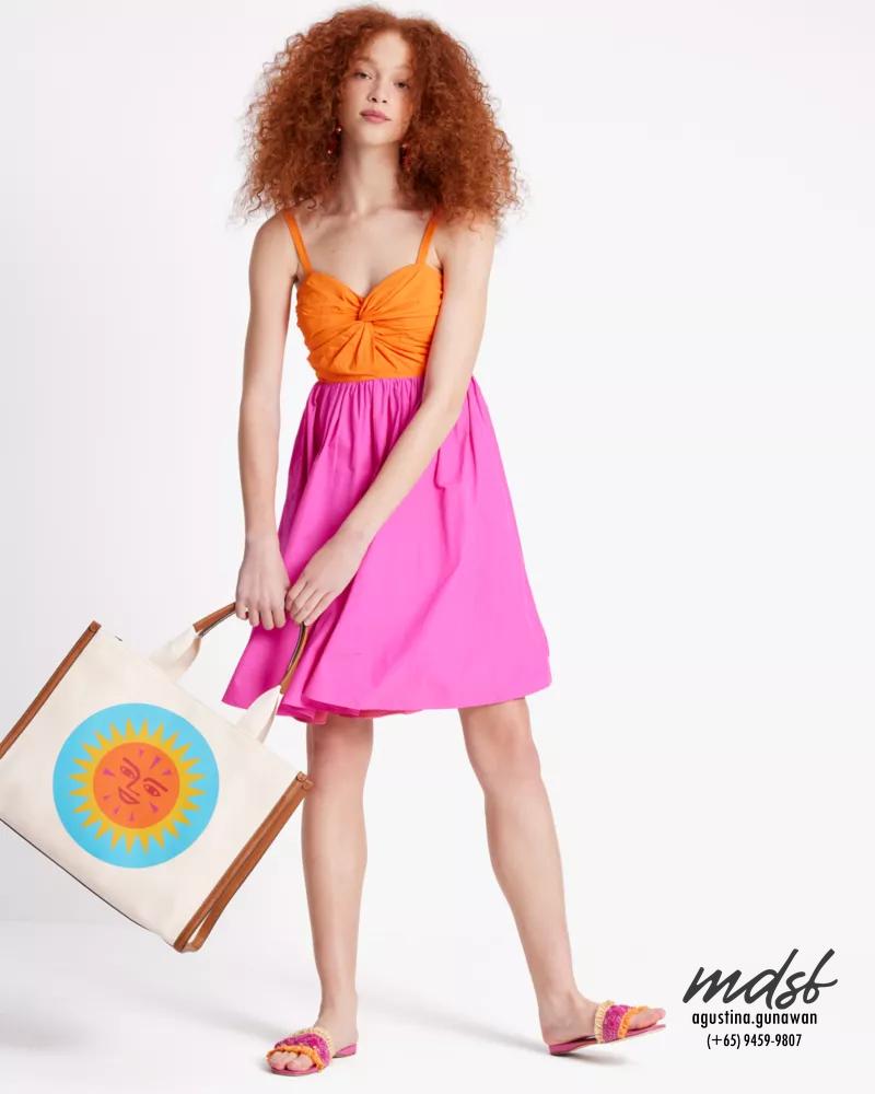 Kate Spade US Twist Bodice Colorblocked Dress - Satsuma/Tropical Pink