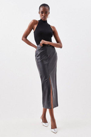 Karen Millen UK SALE Petite Faux Leather Pencil Midaxi Skirt