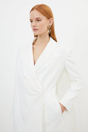 Karen Millen UK SALE Tailored Polished Viscose Tuxedo Blazer Cape Dress - ivory
