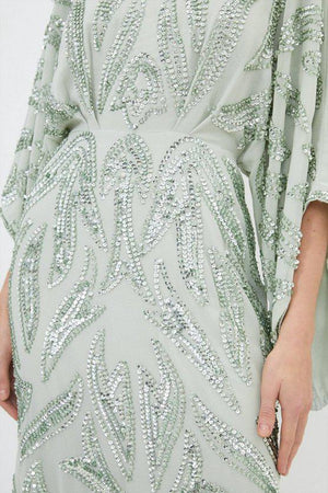 Karen Millen UK SALE Embellished Woven Maxi Dress - sage