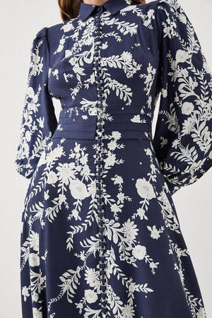 Karen Millen UK SALE Lydia Millen Linen Floral Embroidered Woven Maxi Dress