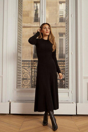 Karen Millen UK SALE Lydia Millen Cashmere Blend Ruched Sleeve Knit Midi Dress - black