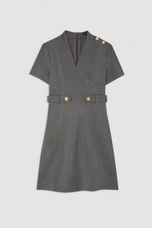 Karen Millen UK SALE Ponte Belted Jersey Mini Dress - charcoal