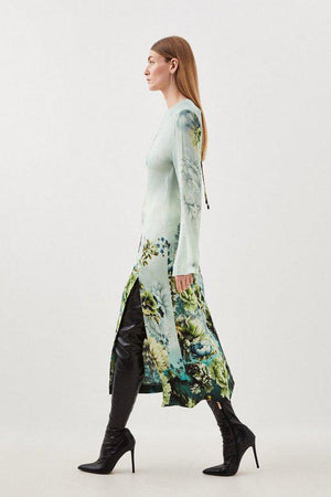 Karen Millen UK SALE Garden Floral Woven Viscose Satin Midi Dress