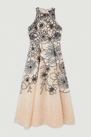 Karen Millen UK SALE Applique Organdie Halter Woven Maxi Dress - blush