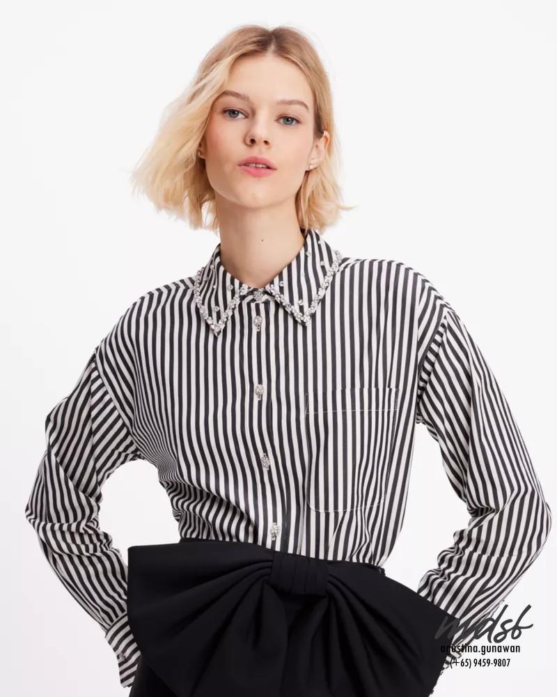 Kate Spade US Acrobat Stripe Embellished Shirt - Black/French Cream