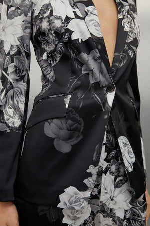 Karen Millen UK SALE Italian Structured Satin Floral Bloom Printed Blazer