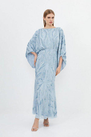 Karen Millen UK SALE Embellished Woven Maxi Dress - blue