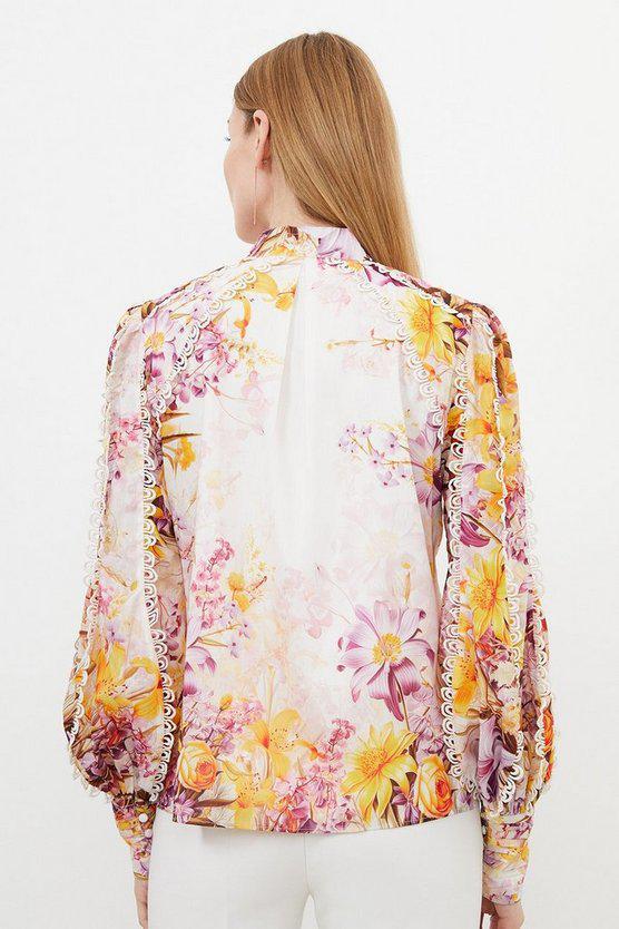 Karen Millen UK SALE Trailing Floral Woven High Neck Blouse