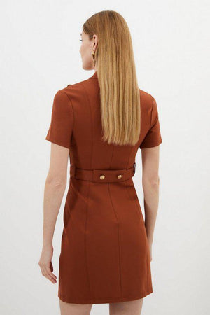 Karen Millen UK SALE Ponte Belted Jersey Mini Dress - cinnamon