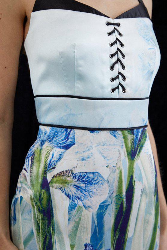 Karen Millen UK SALE Placed Floral Woven Twill Eyelet Detail Pencil Dress