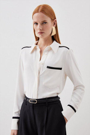 Karen Millen UK SALE Soft Tailored Pocket Detail Shirt - ivory
