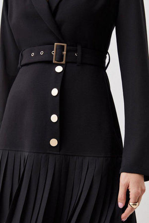 Karen Millen UK SALE Jersey And Georgette Mix Pleat Mini Dress - black