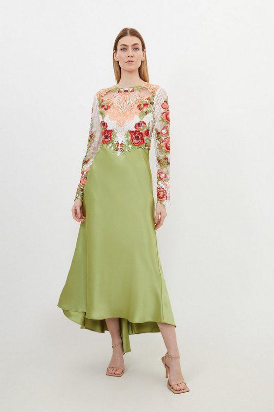 Karen Millen UK SALE Tall Premium Satin Guipure Lace Maxi Dress