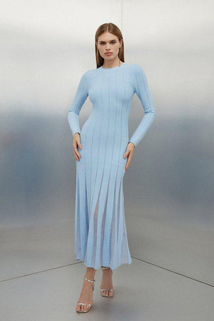 Karen Millen UK SALE Viscose Blend Filament Full Skirt Knit Midaxi Dress - pale blue