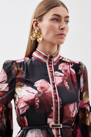 Karen Millen UK SALE Floral Printed Belted Woven Mini Dress
