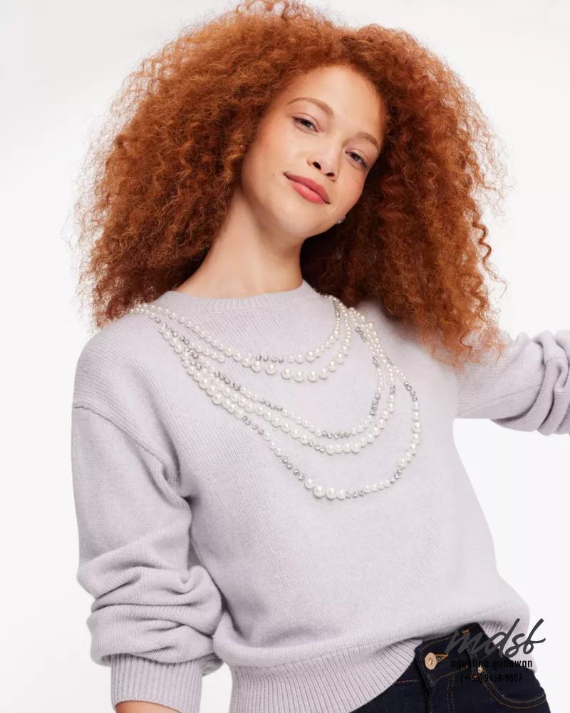 Kate Spade US Embellished Necklace Sweater - Grey Melange