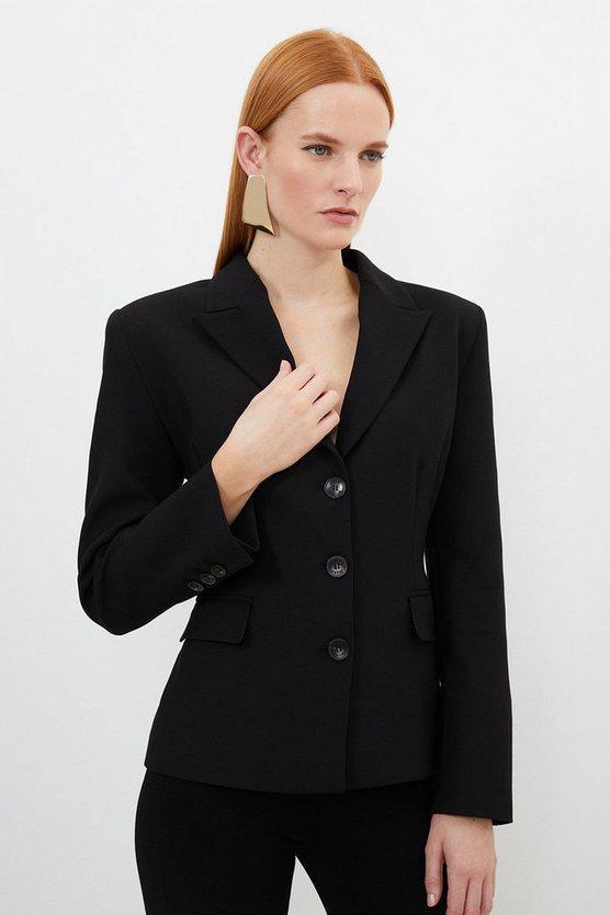 Karen Millen UK SALE Compact Stretched Tailored Darted Blazer - black