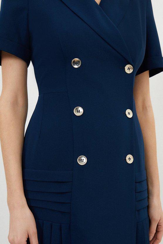 Karen Millen UK SALE Pleated Button Detailed Woven Midi Dress