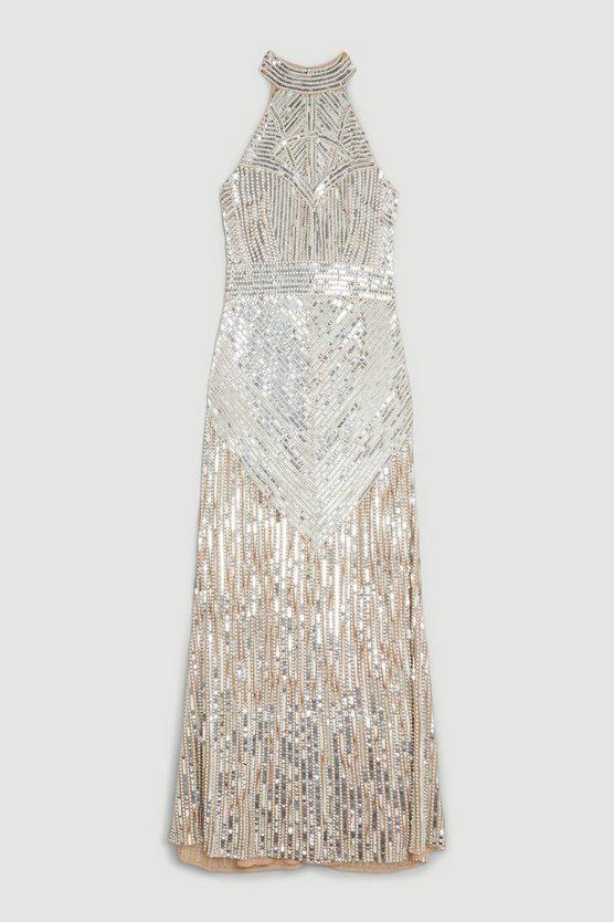 Karen Millen UK SALE Pearl Embellished Open Back Maxi Dress