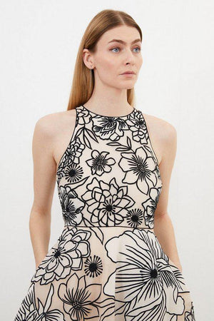 Karen Millen UK SALE Applique Organdie Halter Woven Maxi Dress - blush