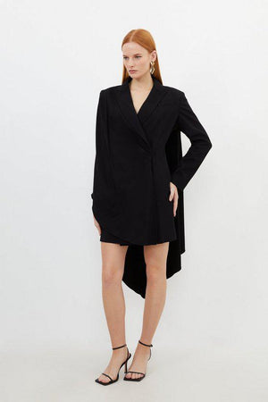 Karen Millen UK SALE Tailored Polished Viscose Tuxedo Blazer Cape Dress - black