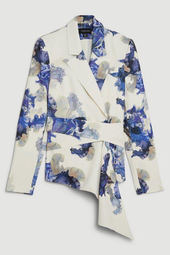 Karen Millen UK SALE Tailored Crepe Printed Drape Detail Blazer