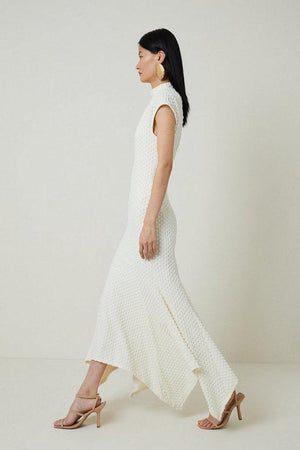 Karen Millen UK SALE Textured Jersey Dramatic Hem Maxi Dress