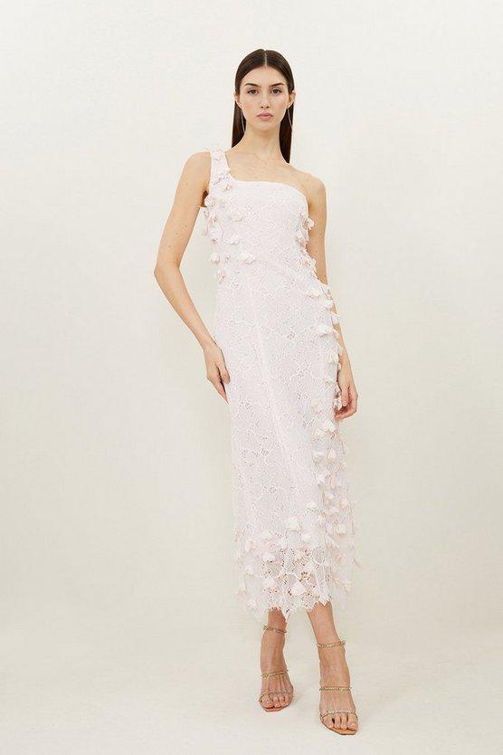 Karen Millen UK SALE Lace Petal Applique Woven One Strap Maxi Dress