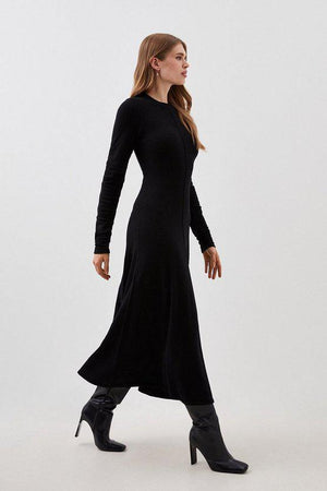 Karen Millen UK SALE Lydia Millen Cashmere Blend Ruched Sleeve Knit Midi Dress - black