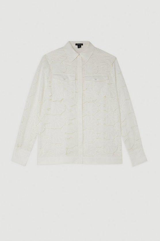 Karen Millen UK SALE Cotton Cutwork Woven Shirt