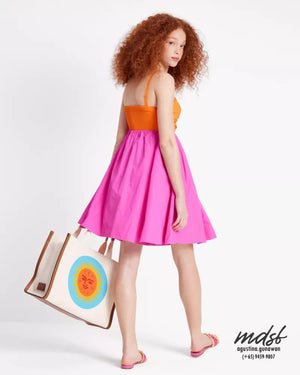 Kate Spade US Twist Bodice Colorblocked Dress - Satsuma/Tropical Pink