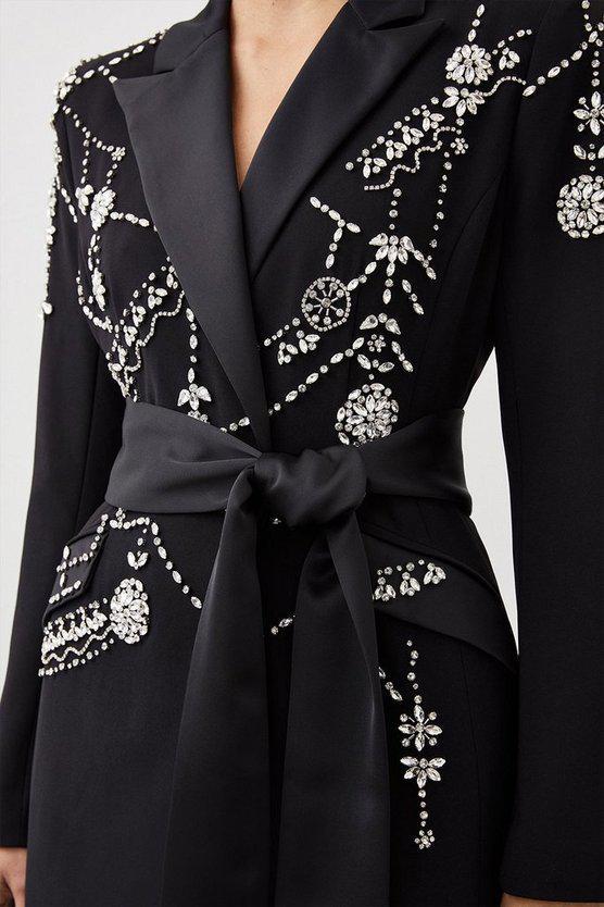 Karen Millen UK SALE Crystal Embellished Woven Midaxi Blazer Dress
