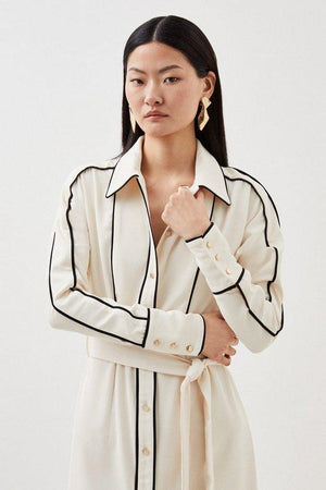 Karen Millen UK SALE Contrast Twill Woven Midaxi Dress - ivory