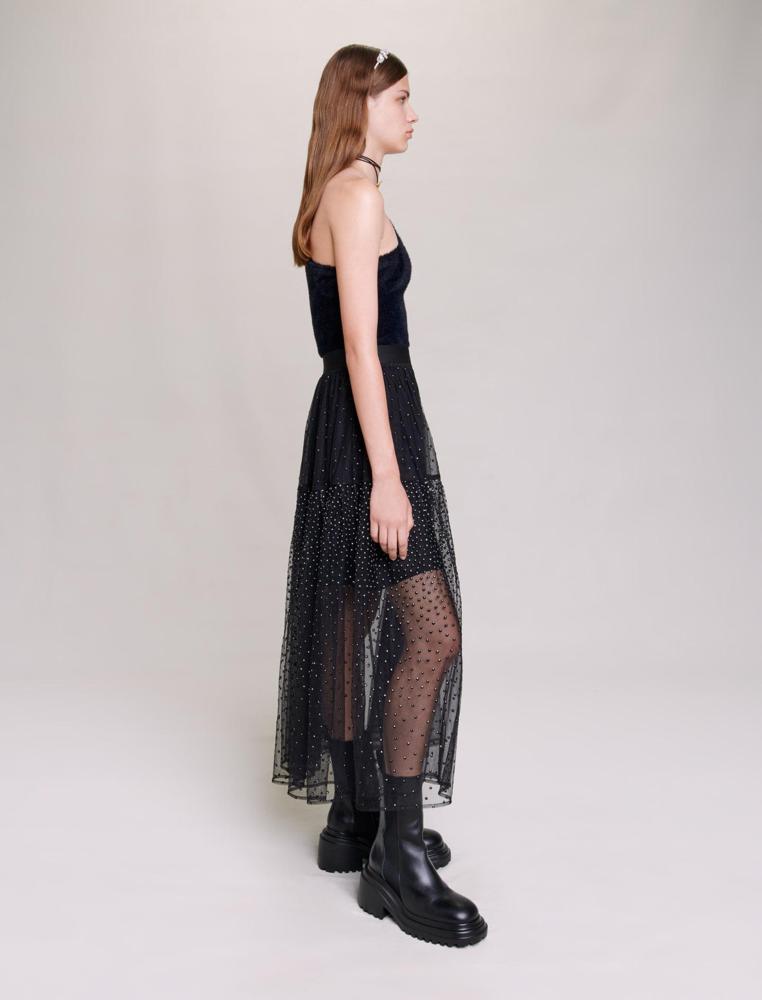 Maje UK END OF YEAR SALE Glittery spotted long tulle skirt