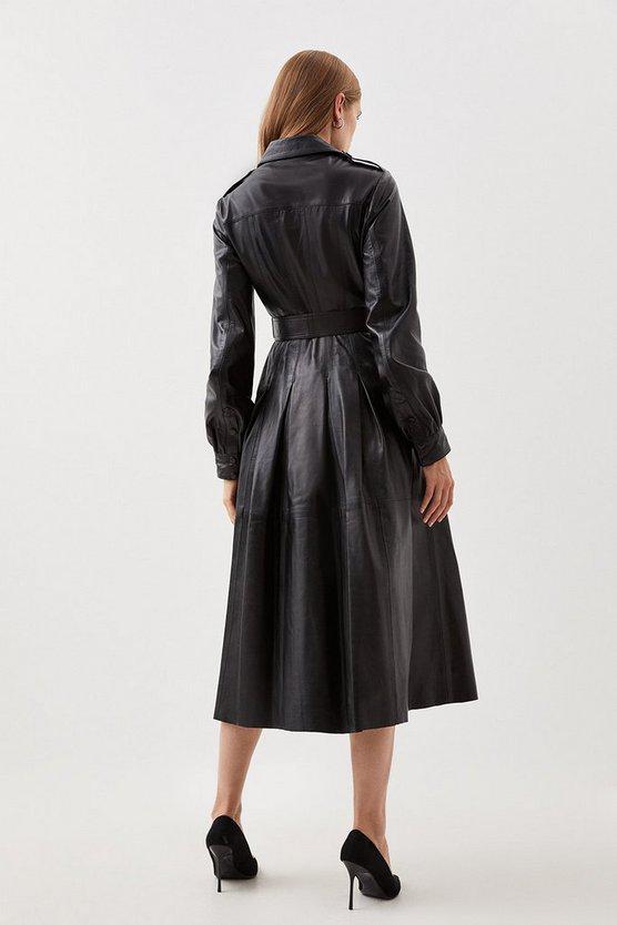Karen Millen UK SALE Lydia Millen Leather Belted Shirt Dress - black