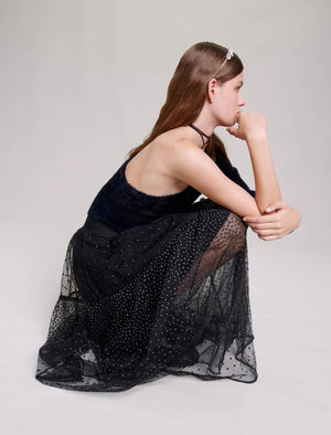 Maje UK END OF YEAR SALE Glittery spotted long tulle skirt