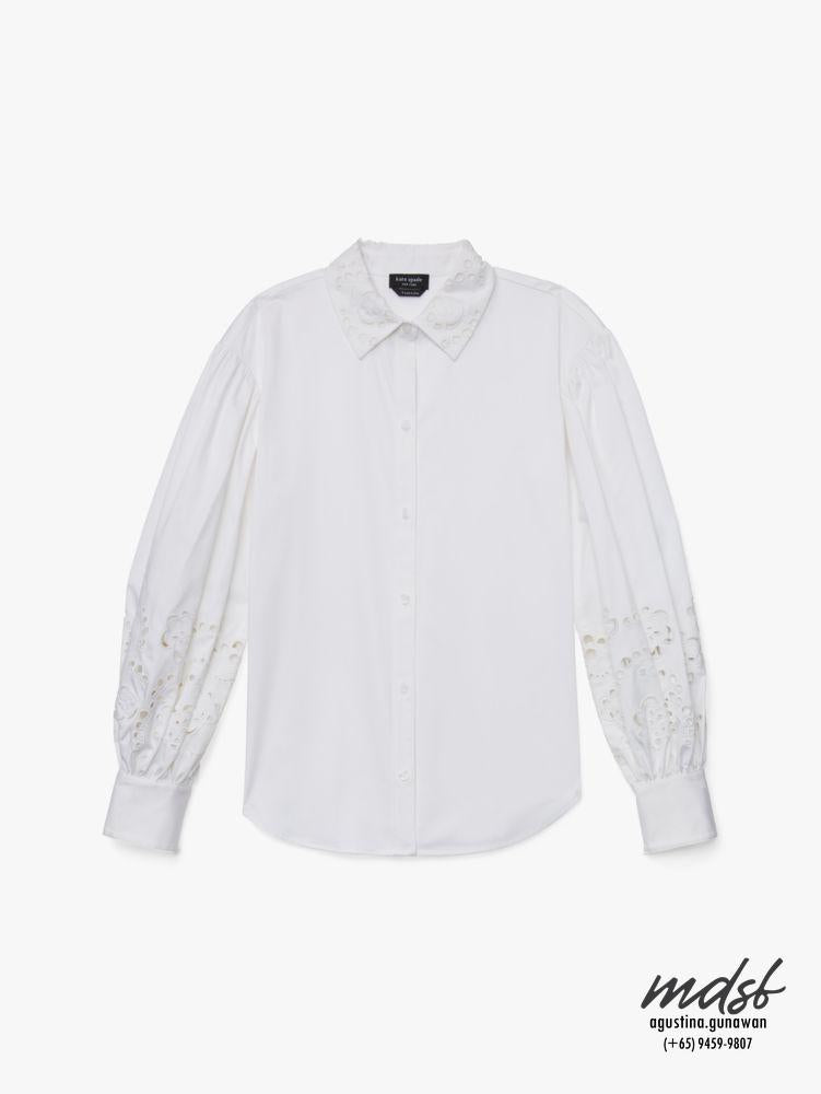 Kate Spade US Poplin Embroidered Cutwork Shirt - Fresh White