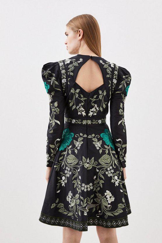 Karen Millen UK SALE Floral Embrodiered and Beaded Open Back Woven Mini Dress