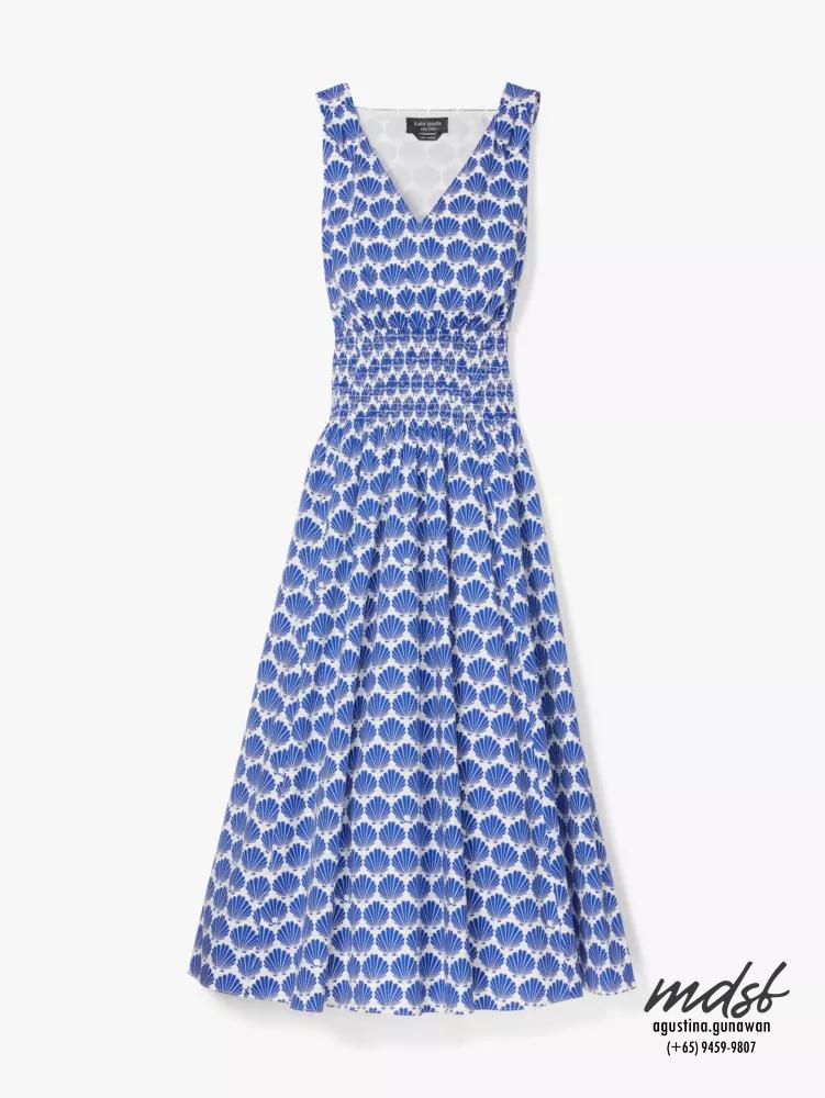 Kate Spade US Shell Smocked Dress - Blueberry/Cream