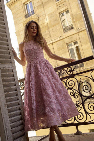 Karen Millen UK SALE Lydia Millen Rosette Tulle Satin Belt Woven Prom Dress - blush