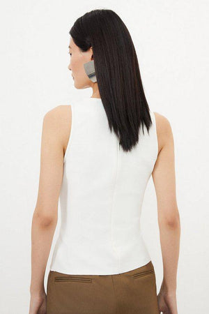 Karen Millen UK SALE Figure Form Bandage Asymmetric Knit Top - cream
