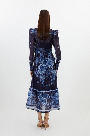 Karen Millen UK SALE Organdie Floral Placement Print Midi Dress